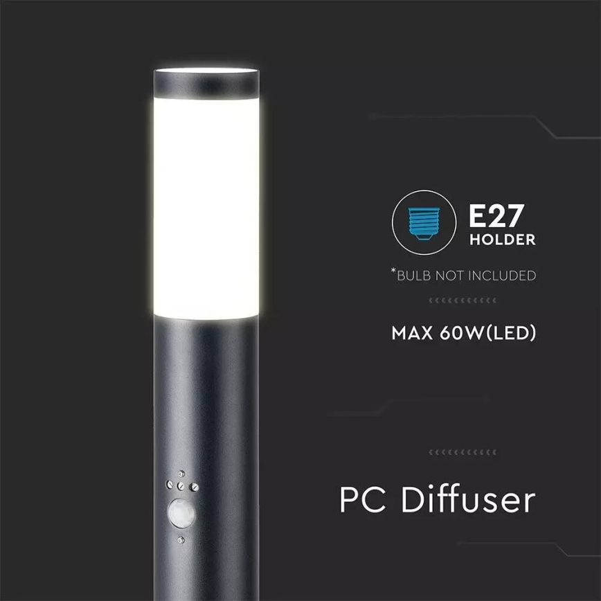 Utomhuslampa med sensor 1xE27/60W/230V IP44 110cm svart