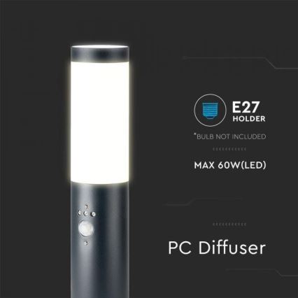 Utomhuslampa med sensor 1xE27/60W/230V IP44 45cm grå