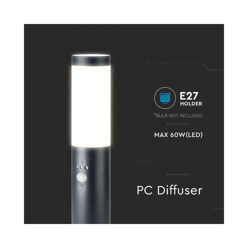 Utomhuslampa med sensor 1xE27/60W/230V IP44 45cm grå