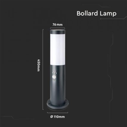 Utomhuslampa med sensor 1xE27/60W/230V IP44 45cm grå