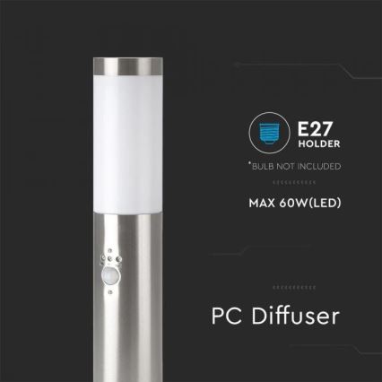 Utomhuslampa med sensor 1xE27/60W/230V IP44 45cm matt krom