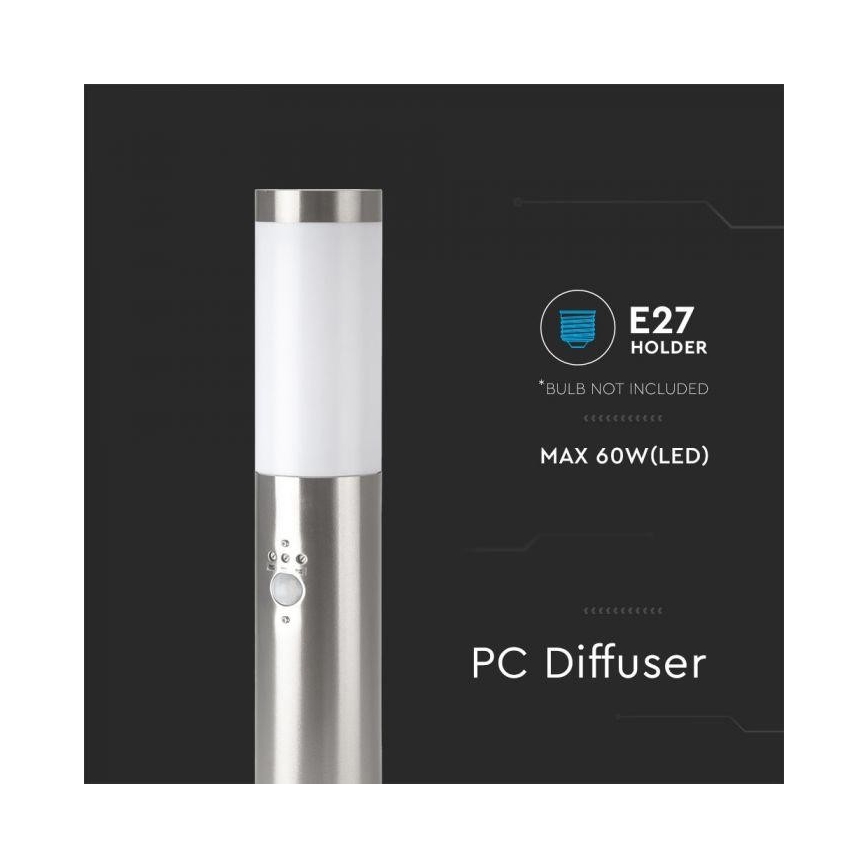 Utomhuslampa med sensor 1xE27/60W/230V IP44 45cm matt krom