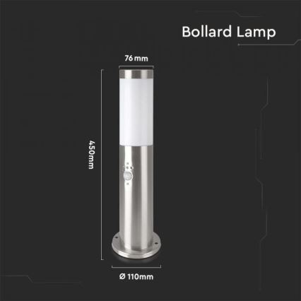 Utomhuslampa med sensor 1xE27/60W/230V IP44 45cm matt krom
