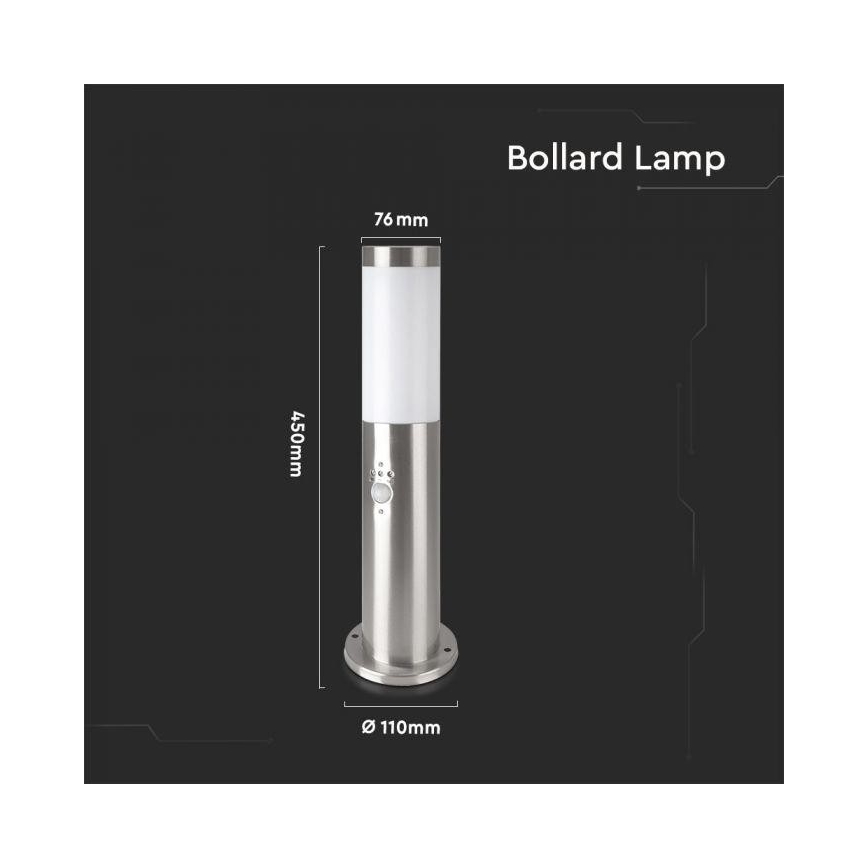 Utomhuslampa med sensor 1xE27/60W/230V IP44 45cm matt krom