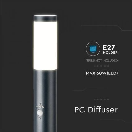 Utomhuslampa med sensor 1xE27/60W/230V IP44 80cm grå