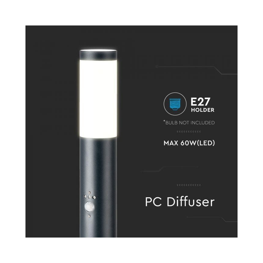 Utomhuslampa med sensor 1xE27/60W/230V IP44 80cm grå
