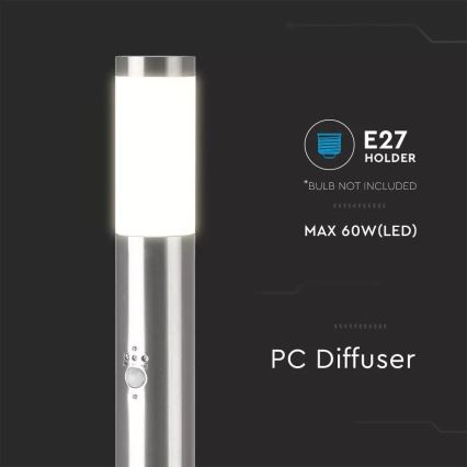 Utomhuslampa med sensor 1xE27/60W/230V IP44 80cm matt krom