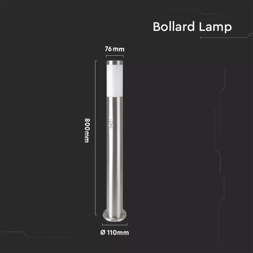 Utomhuslampa med sensor 1xE27/60W/230V IP44 80cm matt krom