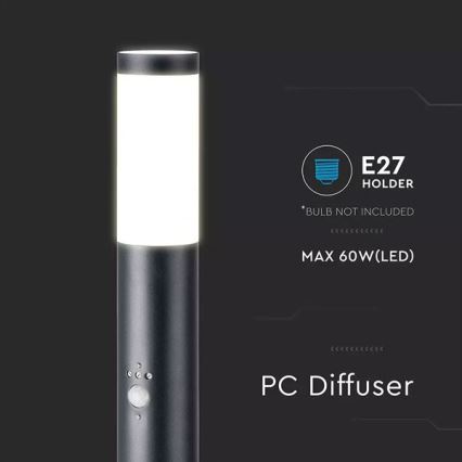 Utomhuslampa med sensor 1xE27/60W/230V IP44 80cm svart