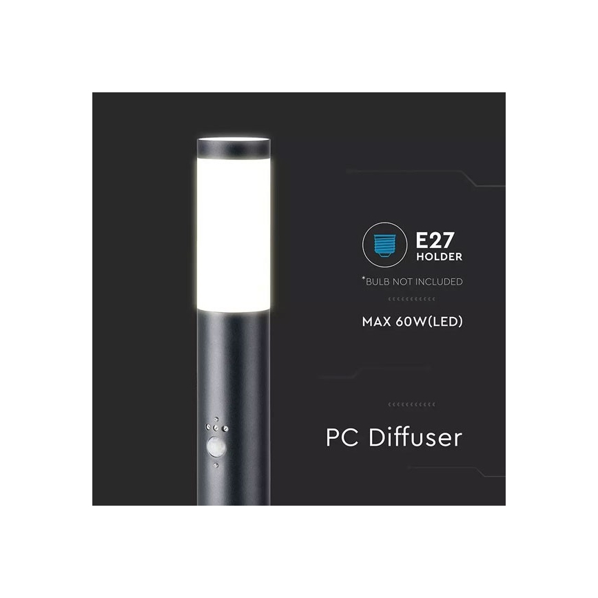 Utomhuslampa med sensor 1xE27/60W/230V IP44 80cm svart