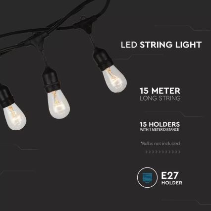 Utomhusslinga STRING 15m 15xE27/25W/230V IP54