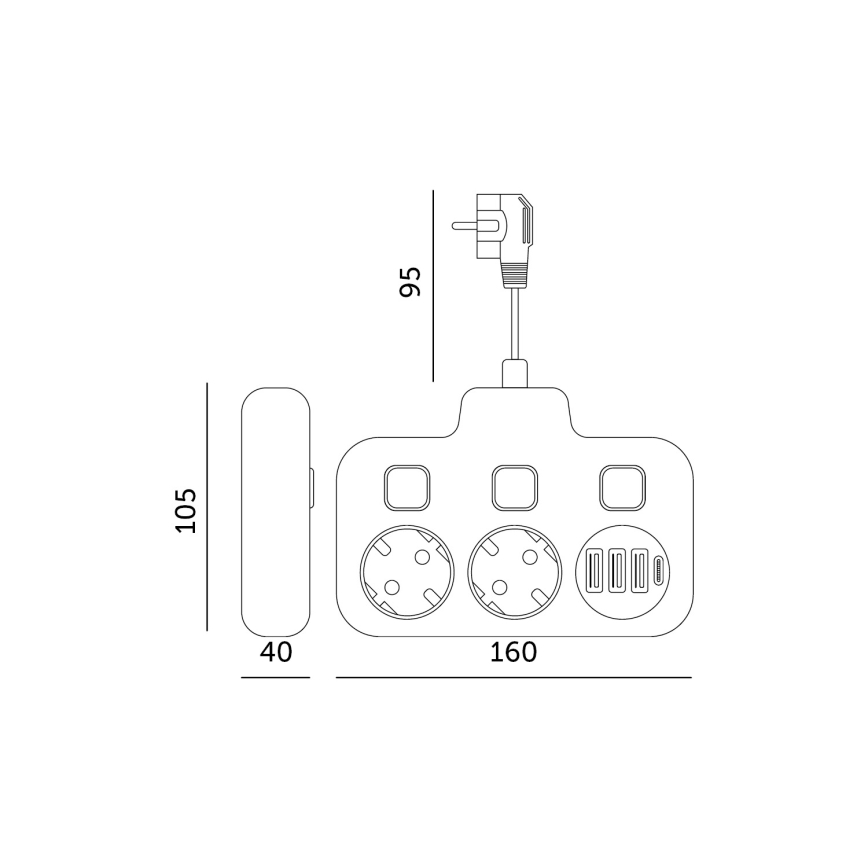 Uttagsdelare med strömbrytare LINEA 2x230V + 4xUSB A/C SCHUKO svart