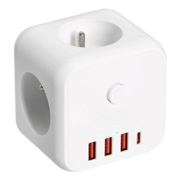 Uttagsdelare med strömbrytare LINEA 3x230V + 4xUSB A/C vit