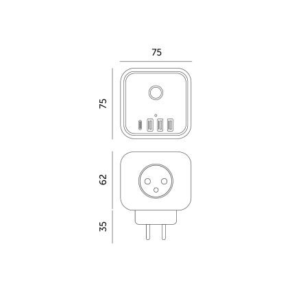 Uttagsdelare med strömbrytare LINEA 3x230V + 4xUSB A/C vit