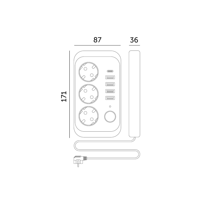 Uttagsdelare med strömbrytare LINEA 3x230V + 5xUSB A/C SCHUKO 5 m svart