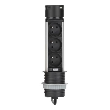 Uttagspelare för bordsskiva 3x230V + 2xUSB svart