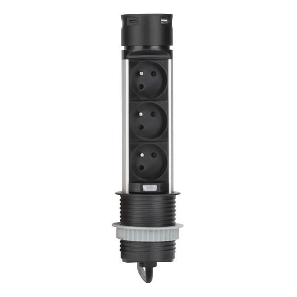 Uttagspelare för bordsskiva 3x230V + 2xUSB svart