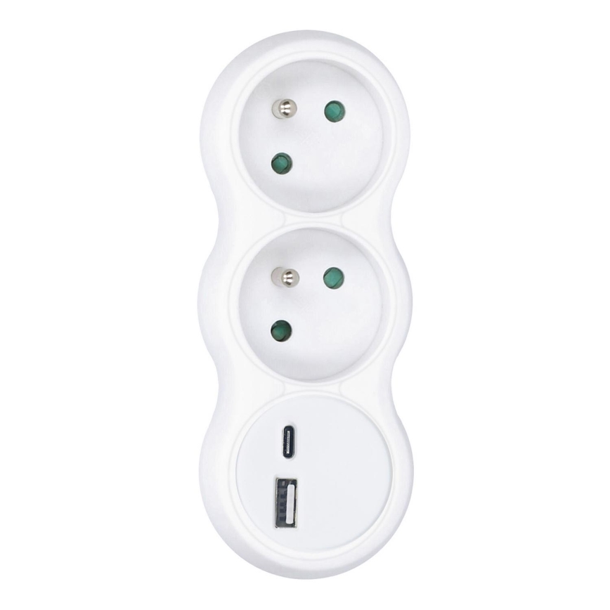 Uttagssplitter med en USB A+C charger 2x10A vit