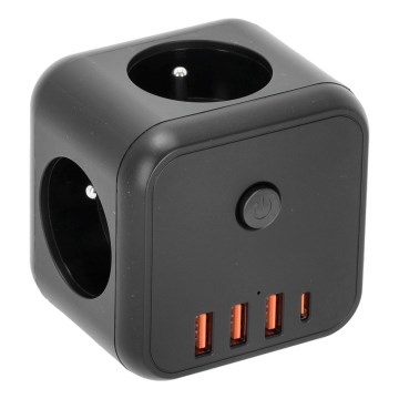 Uttagssplitter med strömbrytare LINEA 3x230V + 4xUSB A/C svart