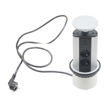uttagstolpe för anslutning för bordsskiva 2x230V + USB-A 3,1A + UBS-C 15,5W 230V