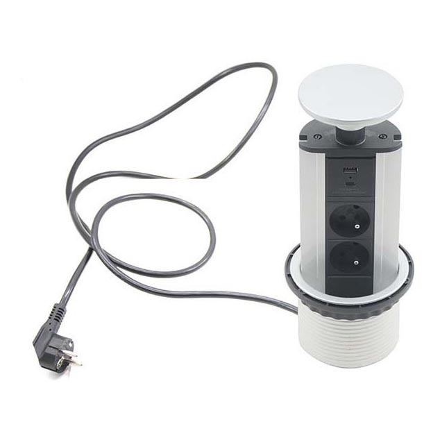 uttagstolpe för anslutning för bordsskiva 2x230V + USB-A 3,1A + UBS-C 15,5W 230V