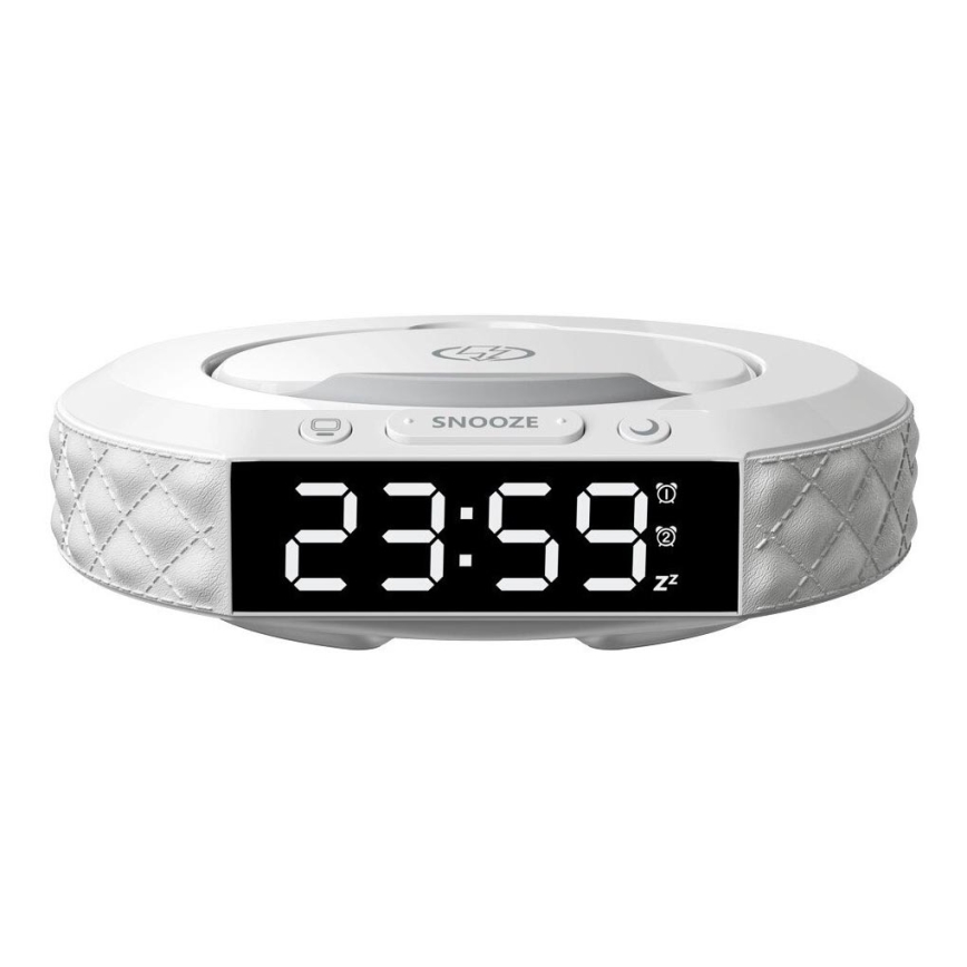 Väckarklocka med LCD display och trådlös Qi laddare 27W/9V vit