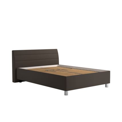 Vadderad säng med förvaringsutrymme och madrass DALMA 140x200 cm grå/brun