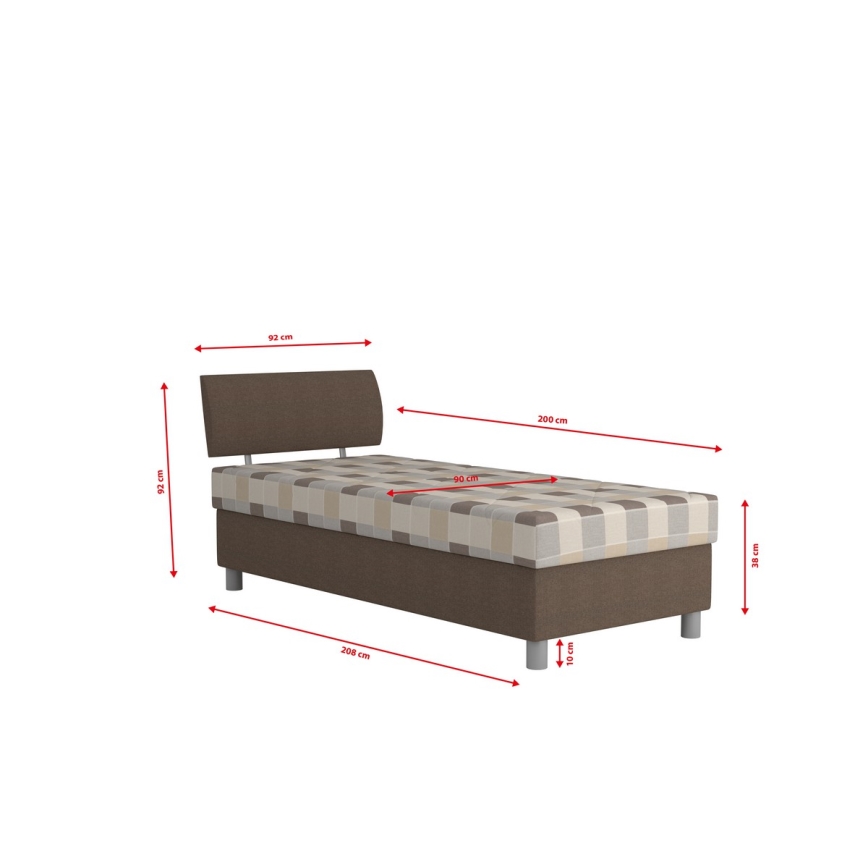 Vadderad säng med förvaringsutrymme och madrass GEORGE 90x200 cm brun