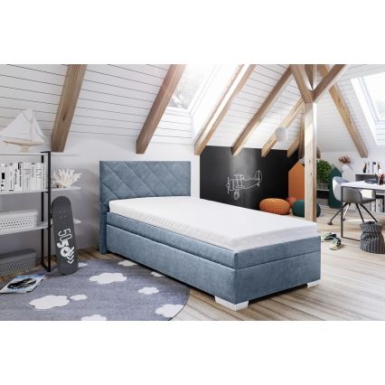 Vadderad säng med förvaringsutrymme och madrass LANA 90x200 cm blå