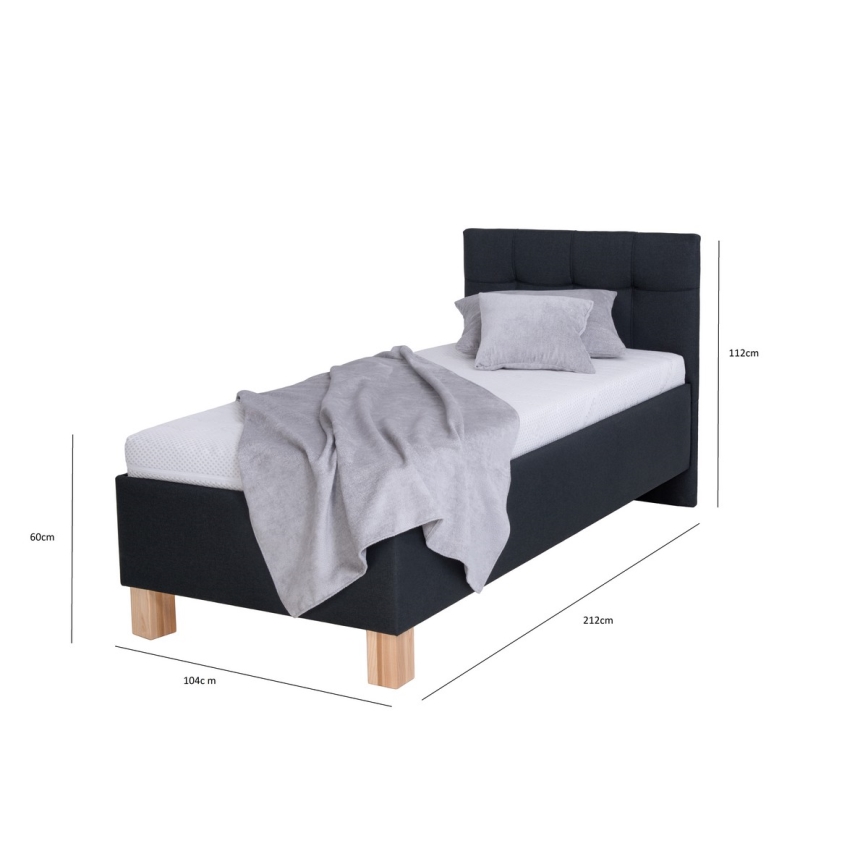 Vadderad säng med förvaringsutrymme utan madrass MARIA ONE 90x200 cm antracit
