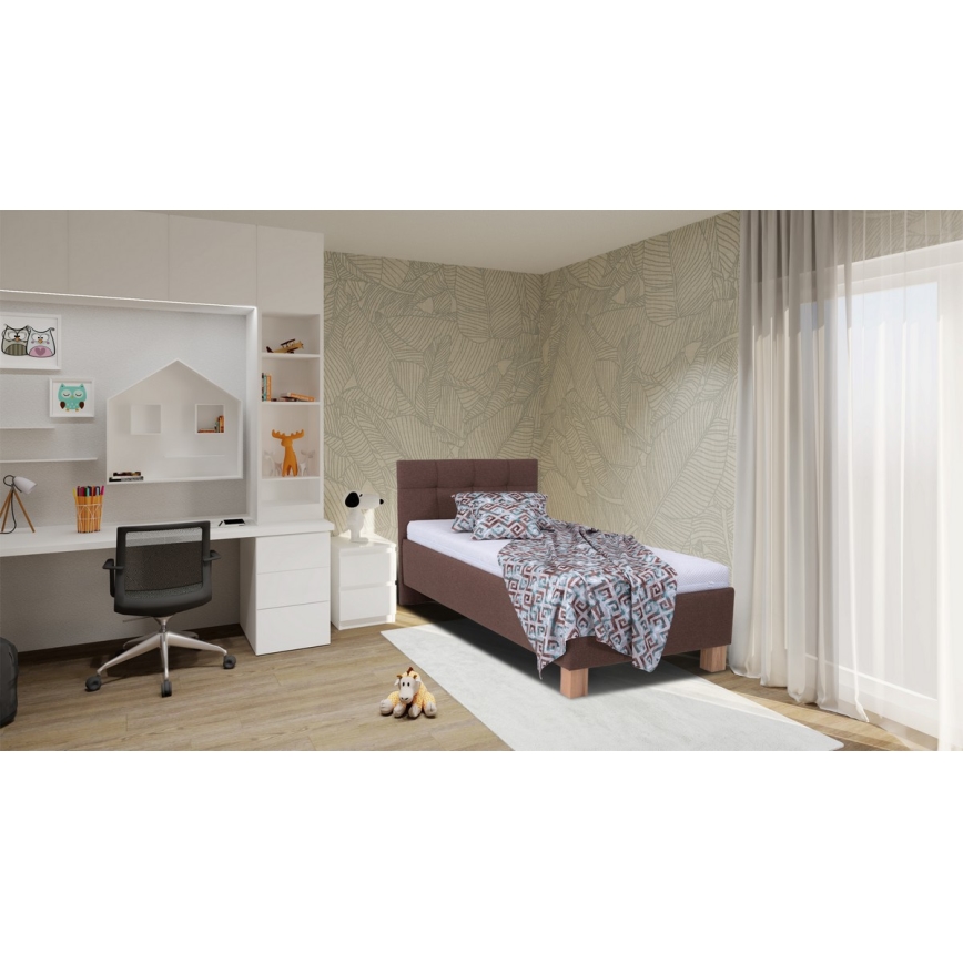 Vadderad säng med förvaringsutrymme utan madrass MARIA ONE 90x200 cm brun
