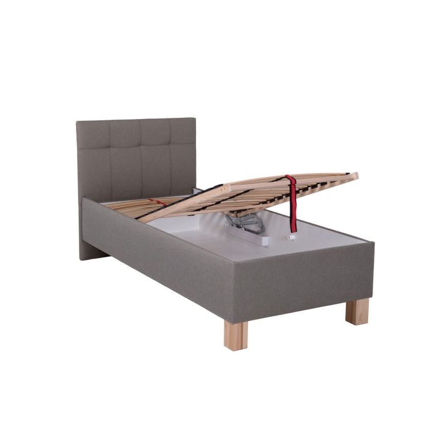 Vadderad säng med förvaringsutrymme utan madrass MARIA ONE 90x200 cm taupe
