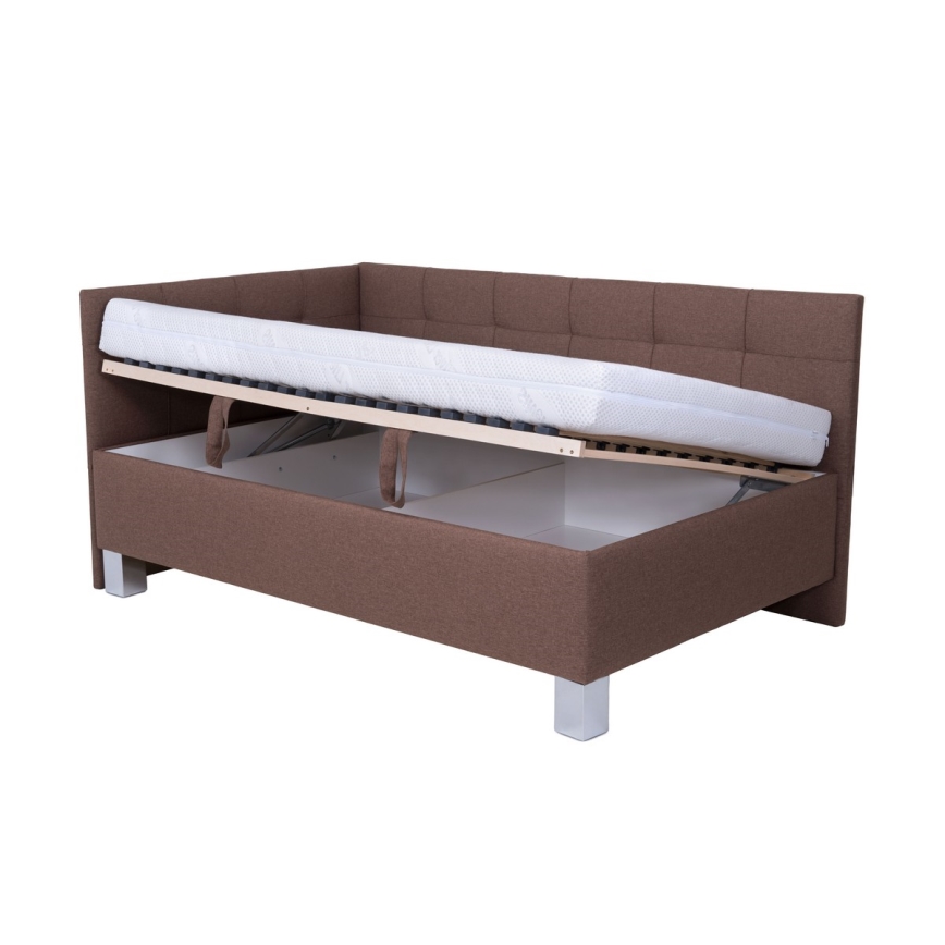 Vadderad säng med förvaringsutrymme utan madrass MARIA PETITE 120x200 cm brun