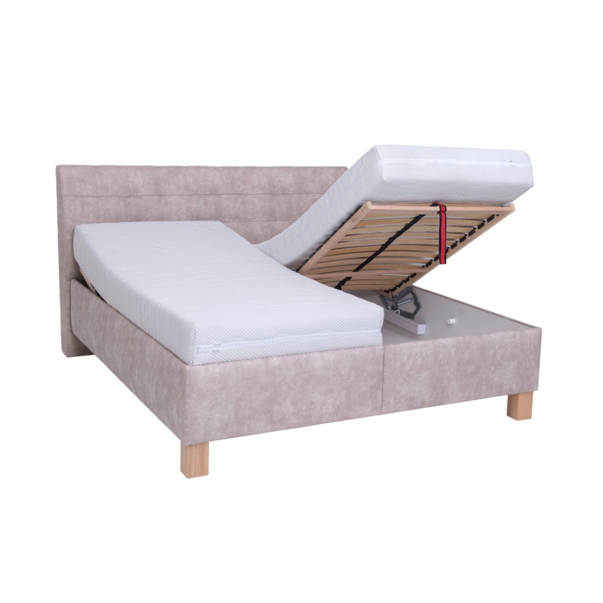 Vadderad säng med förvaringsutrymme utan madrass VIOLET 180x200 cm beige