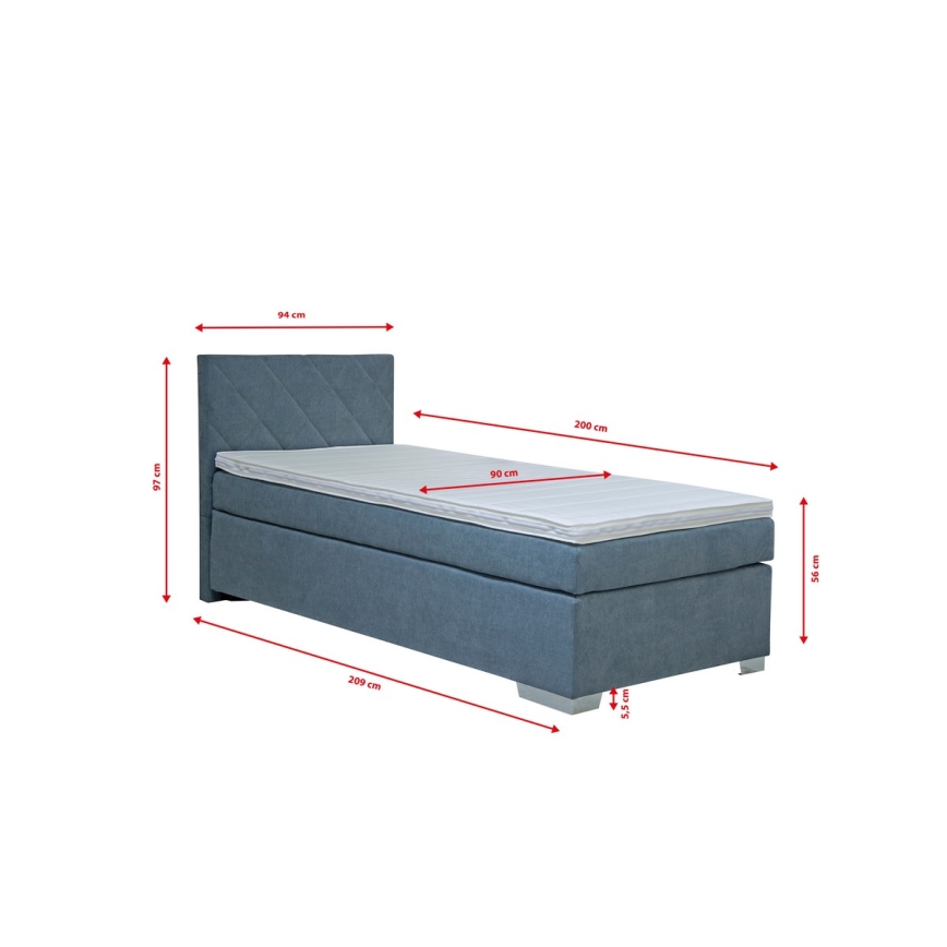 Vadderad säng med madrass IDA 90x200 cm blå