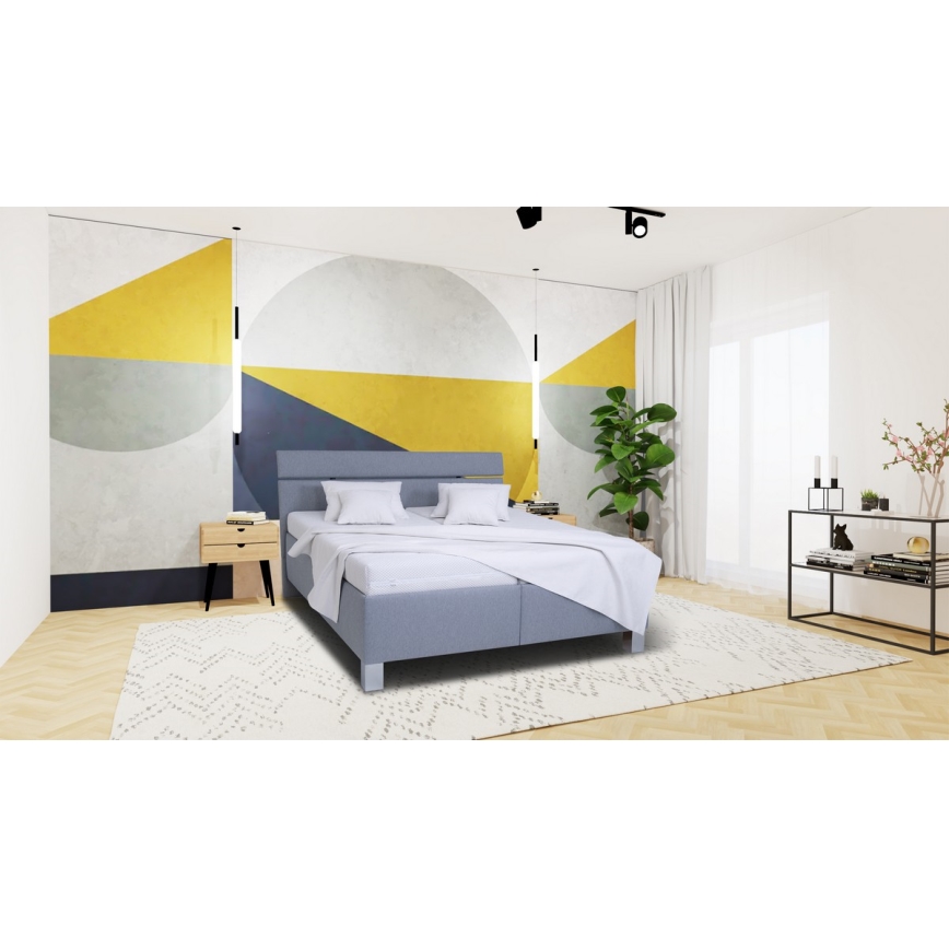 Vadderad säng med madrass och förvaringsutrymme ALIS 160x200 cm ljusgrå