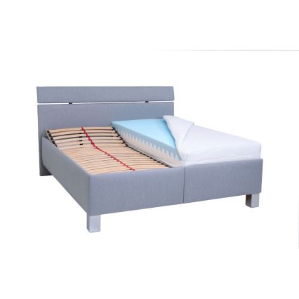 Vadderad säng med madrass och förvaringsutrymme ALIS 160x200 cm ljusgrå