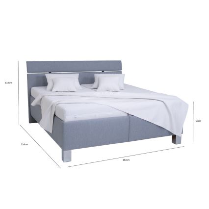 Vadderad säng med madrass och förvaringsutrymme ALIS 180x200 cm ljusgrå