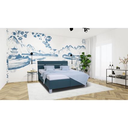 Vadderad säng med madrass och förvaringsutrymme ALIS 180x200 cm petrol blue