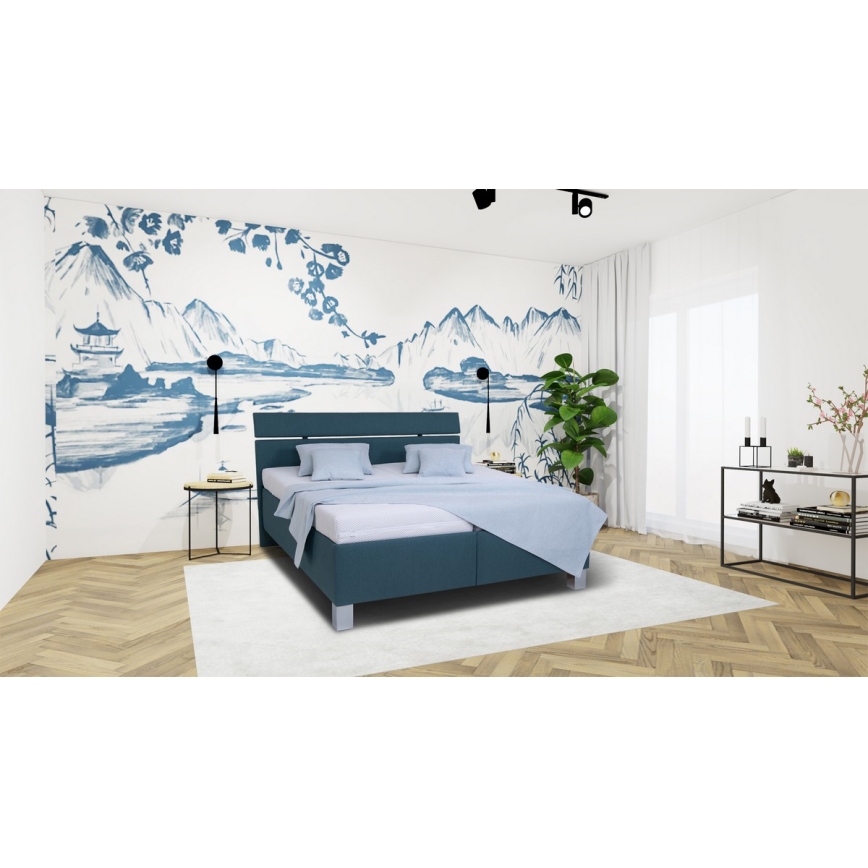 Vadderad säng med madrass och förvaringsutrymme ALIS 180x200 cm petrol blue