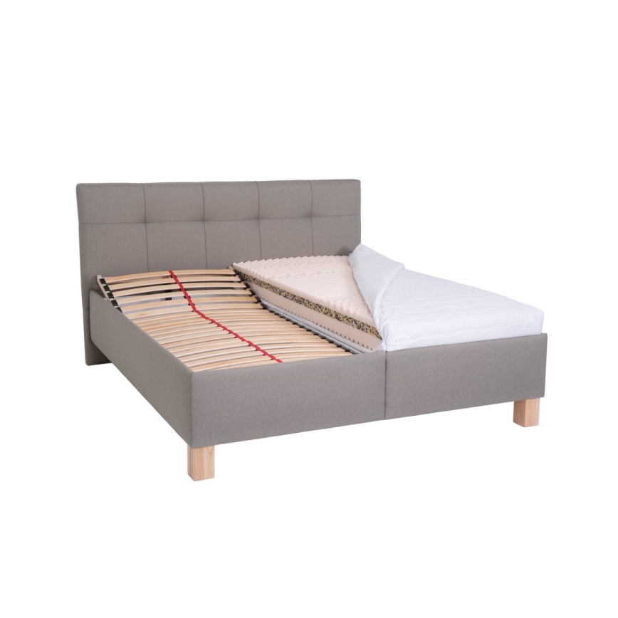 Vadderad säng med madrass och förvaringsutrymme MARIA 160x200 cm taupe