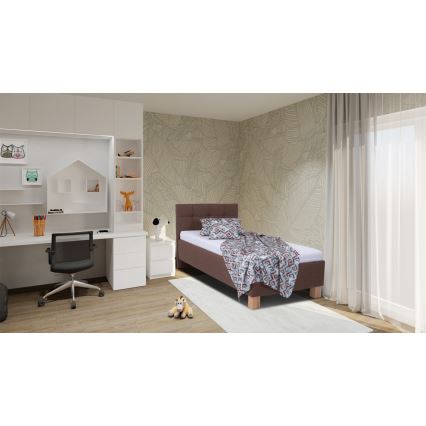 Vadderad säng med madrass och förvaringsutrymme MARIA ONE 90x200 cm brun