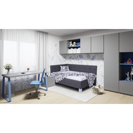 Vadderad säng med madrass och förvaringsutrymme MARIA PETITE 120x200 cm grå