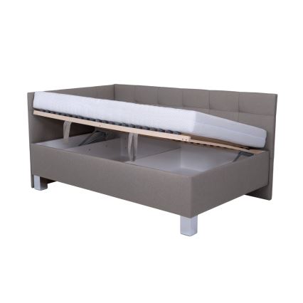 Vadderad säng med madrass och förvaringsutrymme MARIA PETITE 120x200 cm taupe