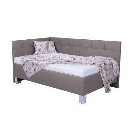 Vadderad säng med madrass och förvaringsutrymme MARIA PETITE 120x200 cm taupe