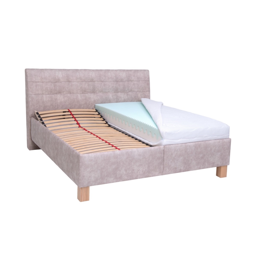 Vadderad säng med madrass och förvaringsutrymme VIOLET 160x200 cm beige