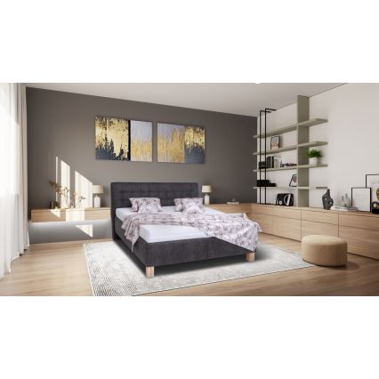 Vadderad säng med madrass och förvaringsutrymme VIOLET 160x200 cm mörk