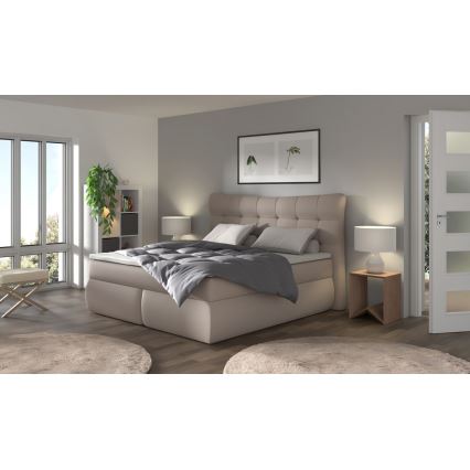 Vadderad säng med madrasser och bäddmadrass SOFIA 180x200 cm beige