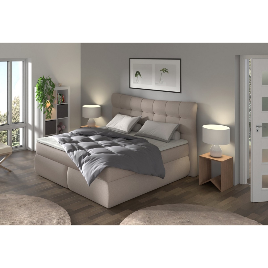 Vadderad säng med madrasser och bäddmadrass SOFIA 180x200 cm beige