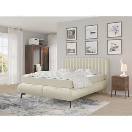 Vadderad säng med madrasser och förvaringsutrymme ALEXA 180x200 cm beige